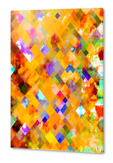 geometric pixel square pattern abstract in orange yellow blue Acrylic prints by Timmy333