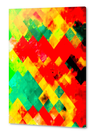 geometric square pixel pattern abstract in red yellow green Acrylic prints by Timmy333