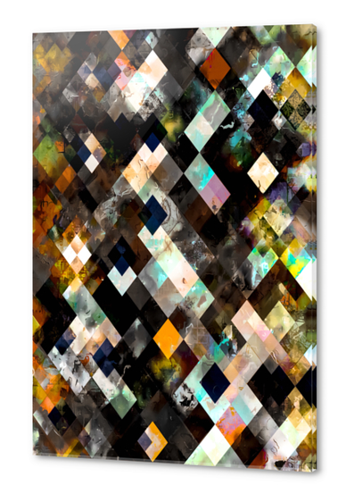 geometric pixel square pattern abstract art in brown orange blue yellow Acrylic prints by Timmy333