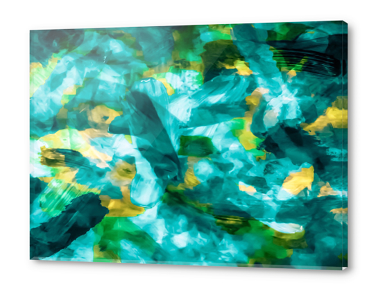 splash painting texture abstract background in green blue yellow Acrylic prints by Timmy333