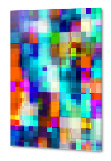 geometric pixel square pattern abstract background in blue orange yellow Acrylic prints by Timmy333