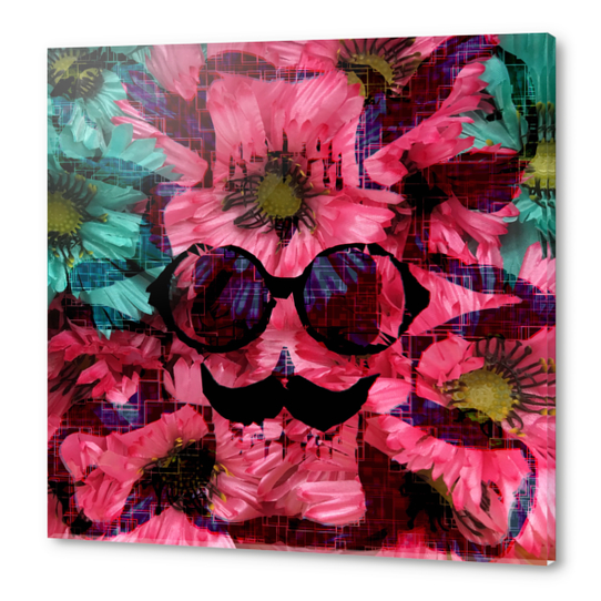 vintage old skull portrait with red and blue flower pattern abstract background Acrylic prints by Timmy333