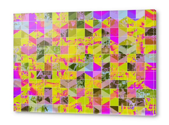 geometric square pattern abstract in yellow green pink Acrylic prints by Timmy333