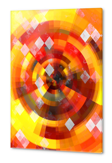 geometric pixel square pattern abstract background in red brown yellow Acrylic prints by Timmy333