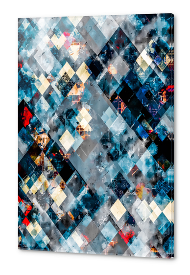 blue geometric pixel square pattern abstract art background Acrylic prints by Timmy333