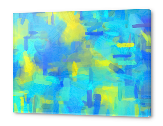 splash painting texture abstract background in blue yellow Acrylic prints by Timmy333