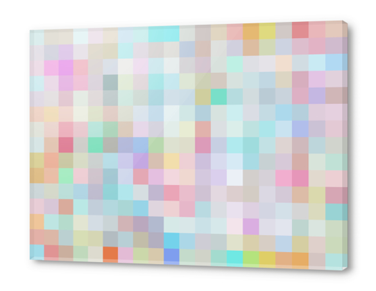 geometric square pixel pattern abstract in blue and pink Acrylic prints by Timmy333