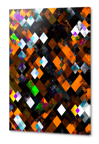 geometric pixel square pattern abstract art in orange brown green Acrylic prints by Timmy333