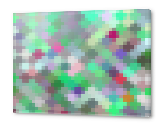 geometric square pixel pattern abstract in green pink purple Acrylic prints by Timmy333