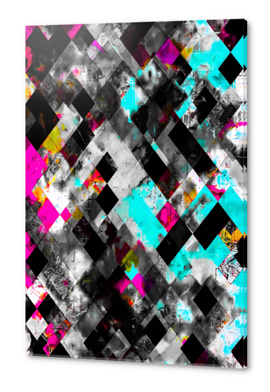 geometric pixel square pattern abstract art in blue pink black Acrylic prints by Timmy333