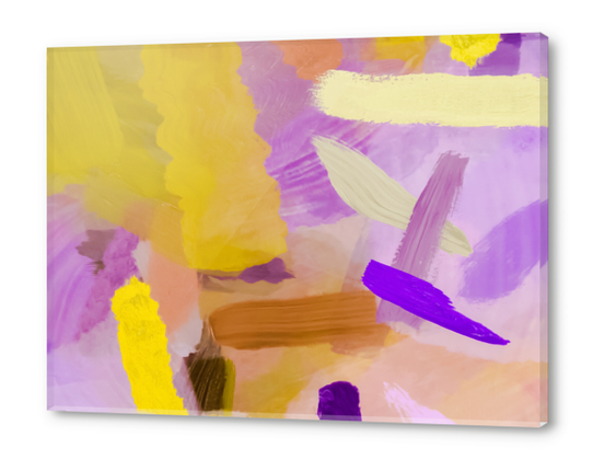 splash brush painting texture abstract background in purple yellow Acrylic prints by Timmy333