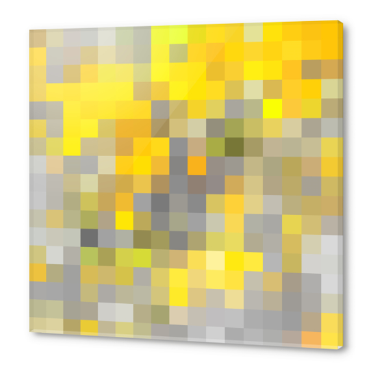 geometric pixel square pattern abstract background in yellow black Acrylic prints by Timmy333