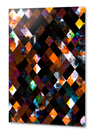 geometric pixel square pattern abstract art in orange green Acrylic prints by Timmy333