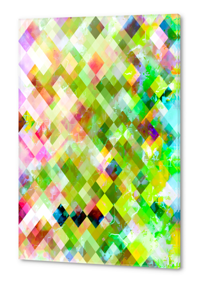 geometric square pixel pattern abstract background in green pink yellow blue Acrylic prints by Timmy333