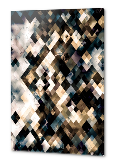 geometric pixel square pattern abstract art background in brown blue Acrylic prints by Timmy333