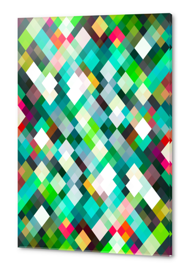 geometric square pixel pattern abstract art background in green red yellow Acrylic prints by Timmy333