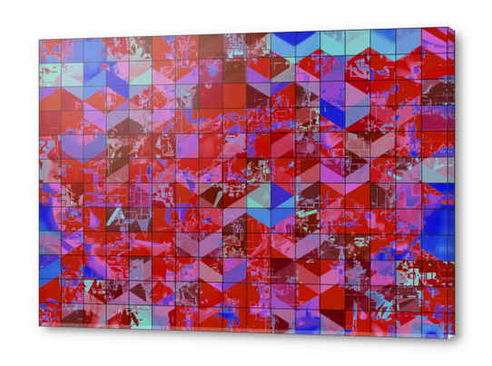 geometric square and triangle pattern abstract in red and blue Acrylic prints by Timmy333