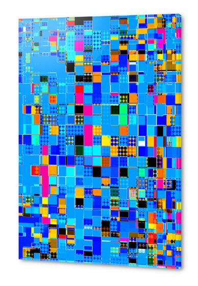 geometric pixel square pattern abstract background in blue pink yellow Acrylic prints by Timmy333