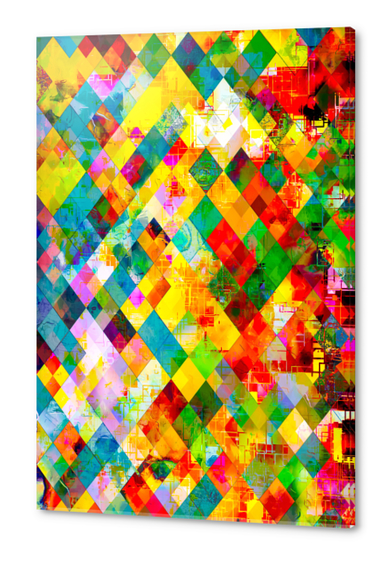 geometric pixel square pattern abstract in red blue green yellow Acrylic prints by Timmy333