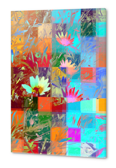 colorful blooming flowers with geometric pixel abstract Acrylic prints by Timmy333