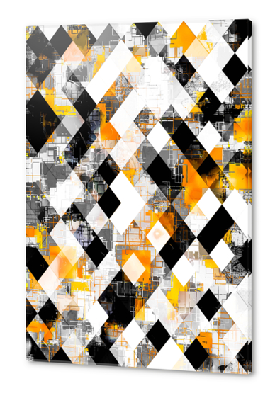 geometric pixel square pattern abstract background in yellow orange black Acrylic prints by Timmy333