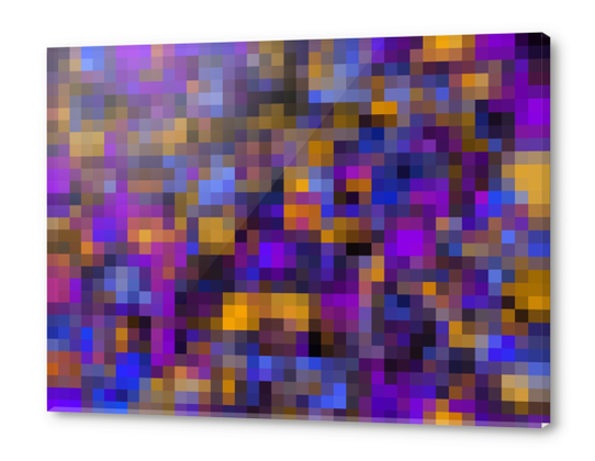 geometric square pixel pattern abstract background in blue purple yellow Acrylic prints by Timmy333