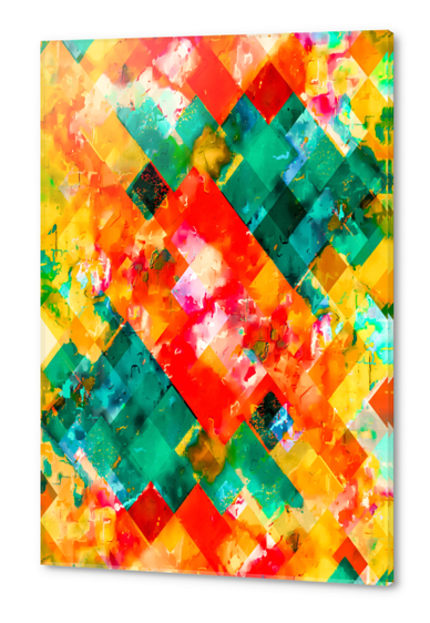 geometric pixel square pattern abstract in orange green red Acrylic prints by Timmy333