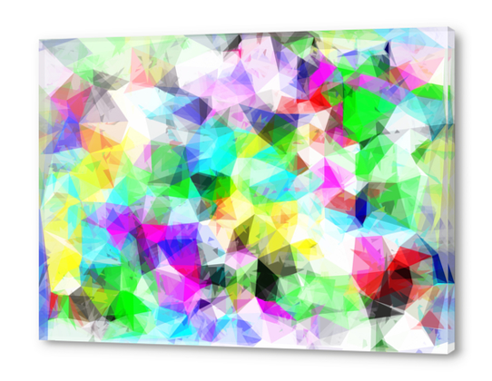 geometric triangle shape pattern abstract in blue pink green yellow Acrylic prints by Timmy333