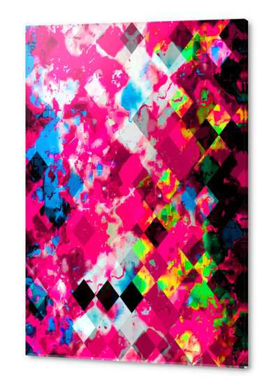 geometric square pixel pattern abstract in pink blue yellow Acrylic prints by Timmy333