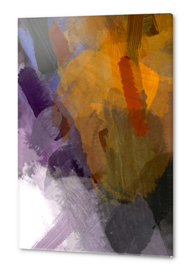 abstract splatter brush stroke painting texture background in yellow brown purple Acrylic prints by Timmy333