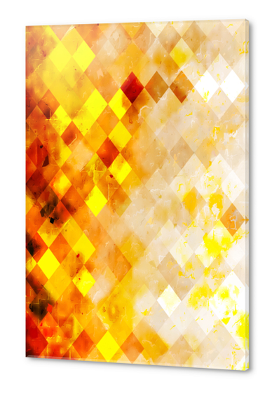 geometric pixel square pattern abstract background in brown yellow Acrylic prints by Timmy333