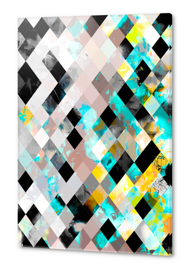 geometric pixel square pattern abstract background in blue yellow green Acrylic prints by Timmy333