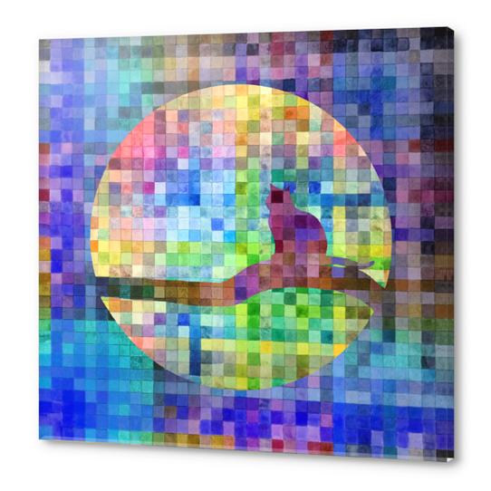 Cat In A Digital Moon Acrylic prints by Vic Storia