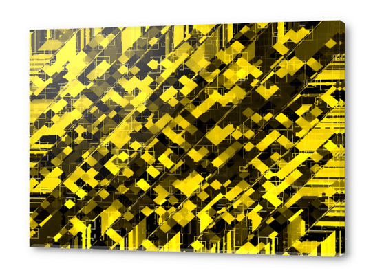 geometric square pixel pattern abstract background in yellow and black Acrylic prints by Timmy333