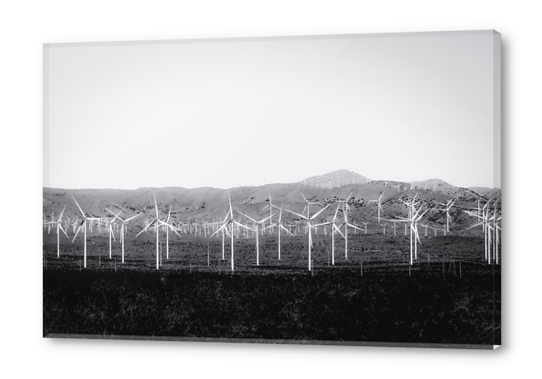 wind turbine in the desert with mountain background in black and white Acrylic prints by Timmy333