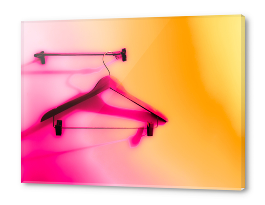 wood hanger with pink and orange wall background Acrylic prints by Timmy333