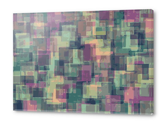 psychedelic geometric square pattern abstract in pink and green Acrylic prints by Timmy333