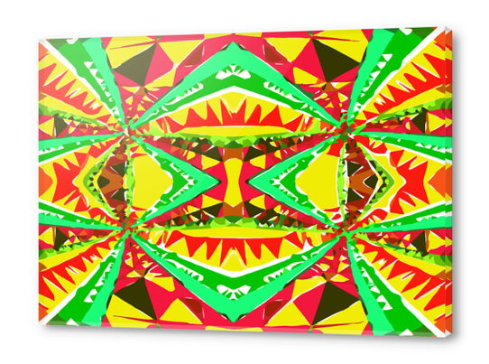 psychedelic geometric abstract pattern background in yellow red green Acrylic prints by Timmy333