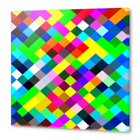 geometric square pixel pattern abstract in blue yellow pink green red Acrylic prints by Timmy333