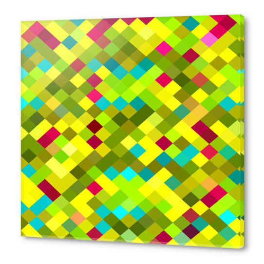 geometric square pixel pattern abstract in yellow red green blue Acrylic prints by Timmy333