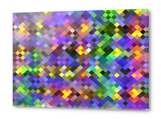 geometric square pixel pattern abstract in purple pink green yellow Acrylic prints by Timmy333