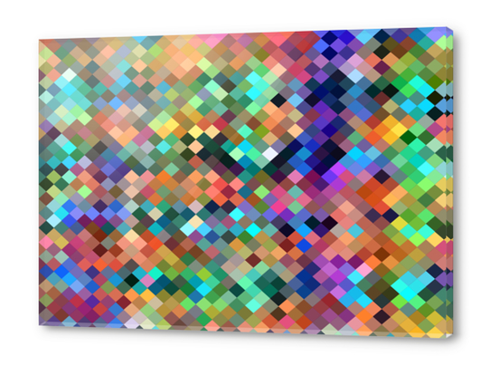 geometric square pixel pattern abstract in orange blue purple pink green yellow Acrylic prints by Timmy333