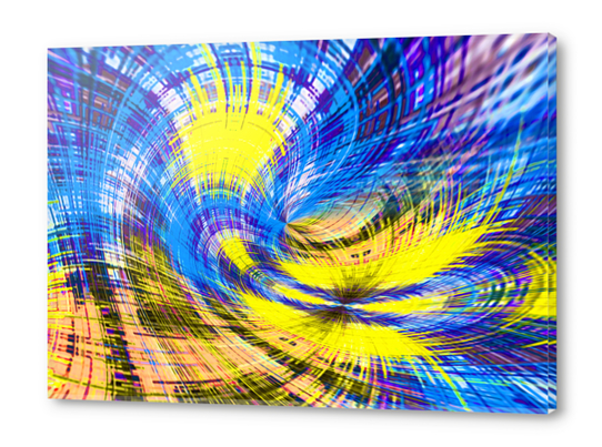 geometric psychedelic splash abstract pattern in blue and yellow Acrylic prints by Timmy333