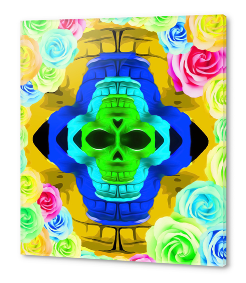 funny skull portrait with colorful roses in pink blue yellow green Acrylic prints by Timmy333