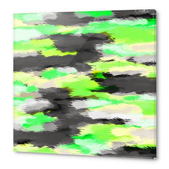 psychedelic camouflage splash painting abstract in green yellow and black Acrylic prints by Timmy333