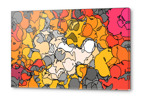 psychedelic graffiti drawing and painting circle pattern in pink orange and yellow Acrylic prints by Timmy333