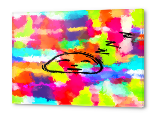 sleeping cartoon face with painting abstract background in red pink yellow blue orange Acrylic prints by Timmy333