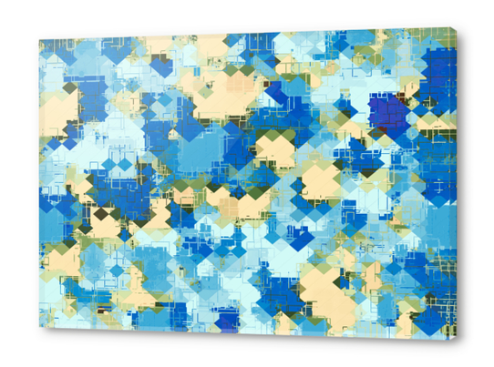 geometric square pixel pattern abstract in blue and yellow Acrylic prints by Timmy333