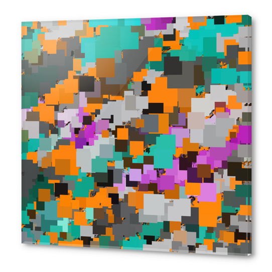 psychedelic geometric square pixel pattern abstract background in orange green pink Acrylic prints by Timmy333