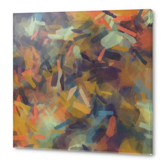 vintage psychedelic splash painting abstract in brown blue orange yellow Acrylic prints by Timmy333